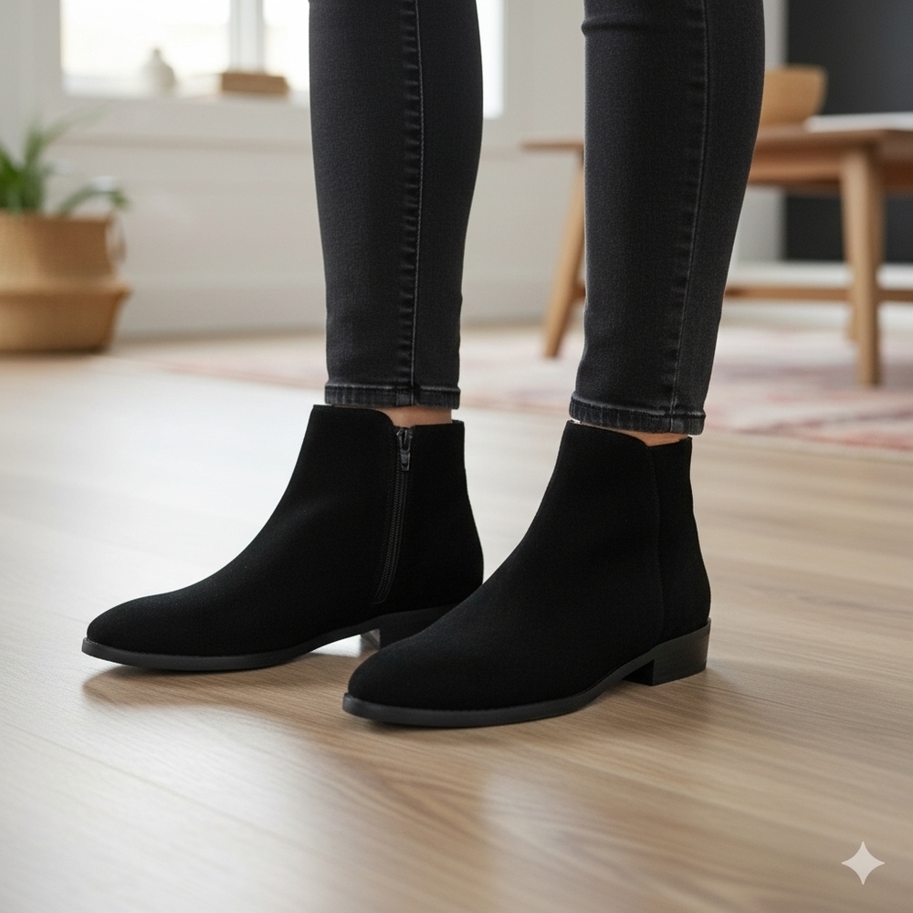 Le Chateau NWT Women's Size 8 (Eur 38) Black Suede Ankle Boots - Picture 1 of 11